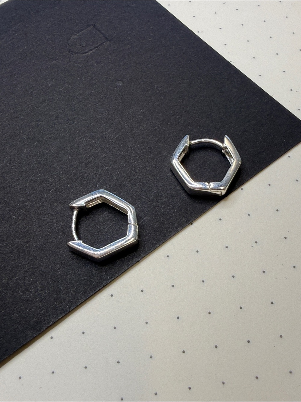 Sterling Silver Hexagon Hoop Earrings - Silver
